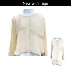 Line & Dot Cream Silk with Sheer Hi-Lo Layering Top Large